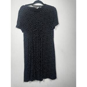 Boden A-Line Dress Black Blue Sz 14 Polka Dot Smocked